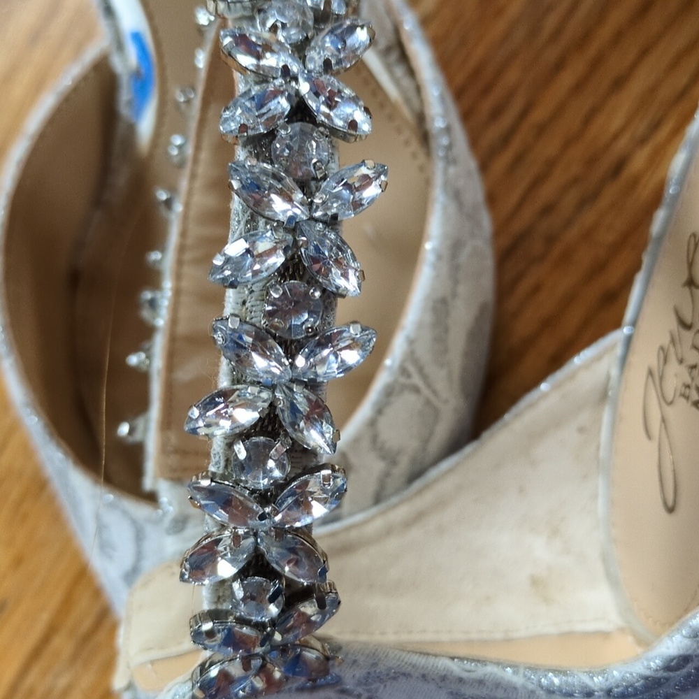 Jewel Badgley Mischka Lace d'Orsay Heels with Crystal Ankle Strap Size 6 Wedding - Picture 11 of 14